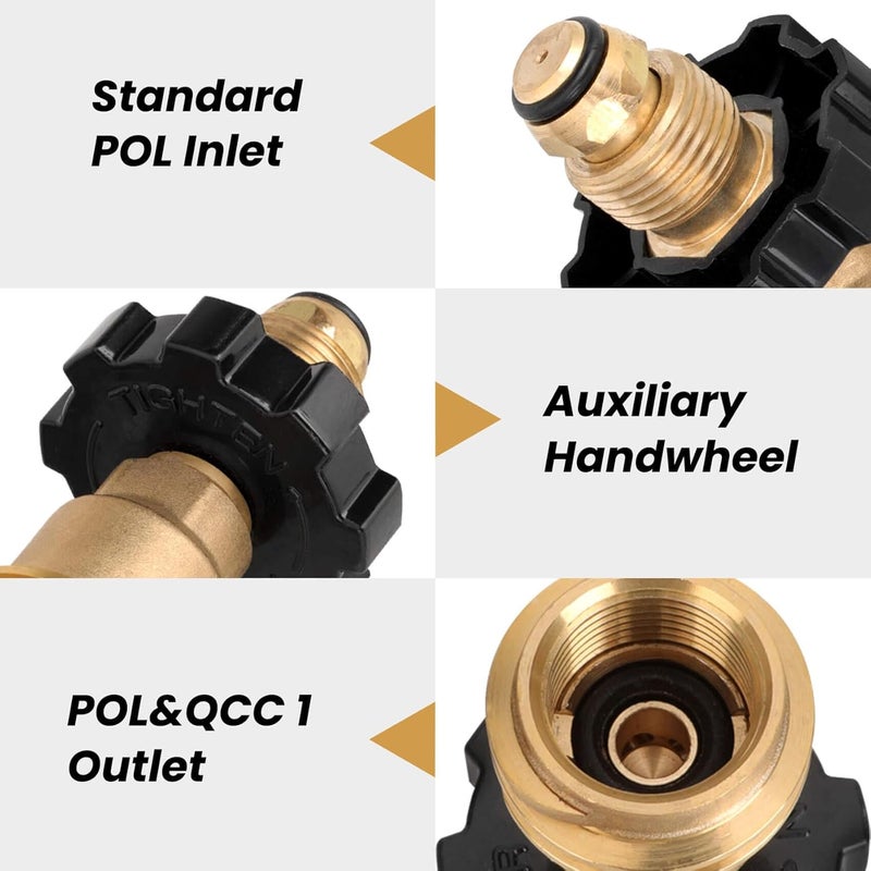 Aekops 100lb Propane Tank Adapter, Universal Fit POL Propane Tank Adapter Converts POL to QCC1, LP Tank Adapter Old to New Connection Type, Solid Brass - Image 2